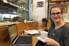 Prepping lesson plans at the Hedgehog Cafe
